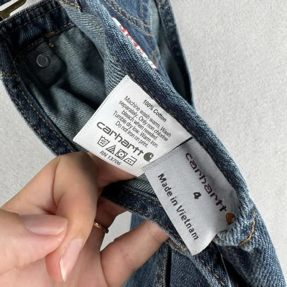 Carhartt Bib Overalls Kids 4 Blue Denim Original Fit Workwear Jeans Pockets